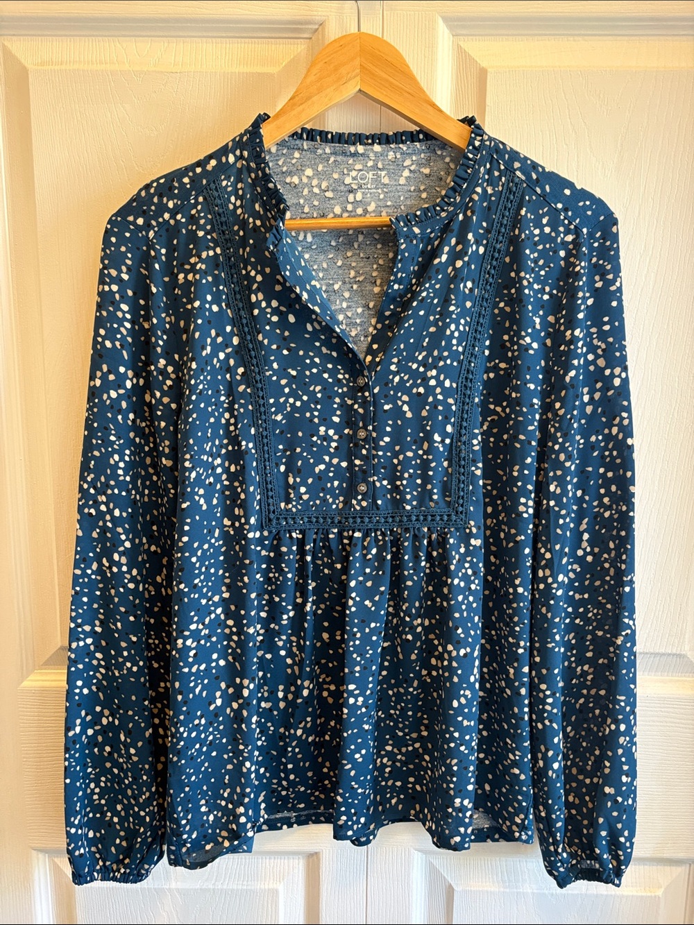 LOFT Navy Blue Speckled Peasant Top